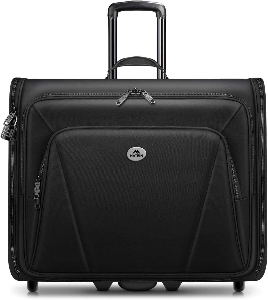 Matein Rolling Garment Bag, Softside Suit Bag with 2 Packing Cubes and Spinner Wheels for Men Women, Black