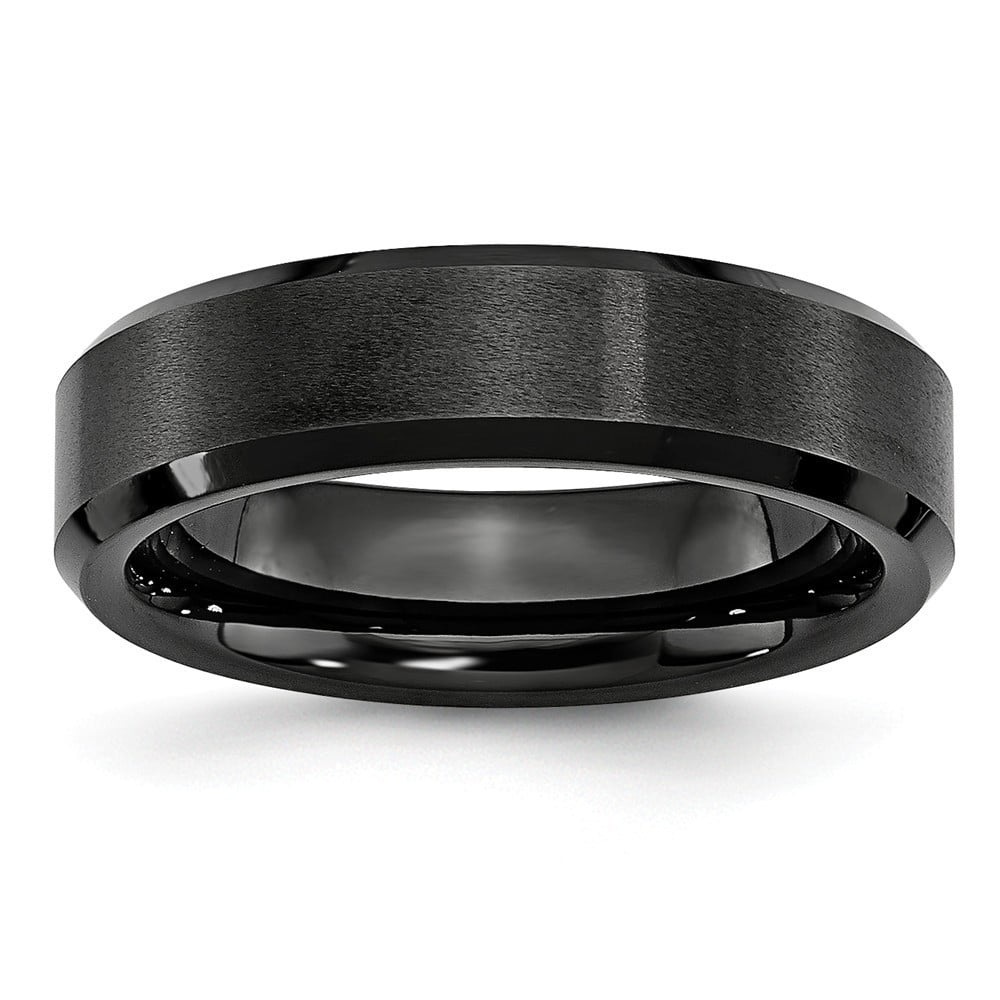 Ceramic Black Faceted Edge 6mm Mens Ring Size 11.5 