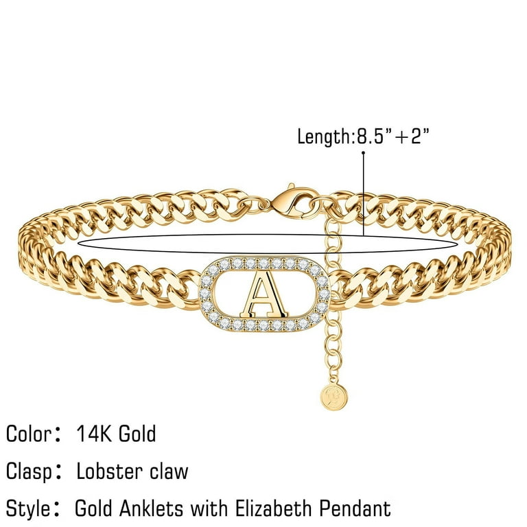 AUNOOL Initial Ankle Bracelets for Women 14K Gold Plated Disc Name