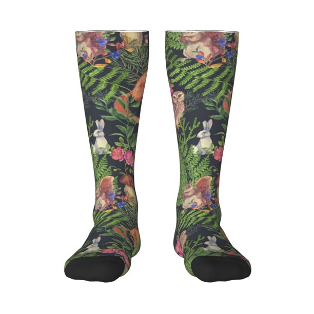 Fotbe Forest Animals And Plants Calcetas Divertidas Estampadas para Hombre y Mujer, Calcetas de Algodón hasta la Rodilla para Caminar, Correr, Enfermería y Embarazo