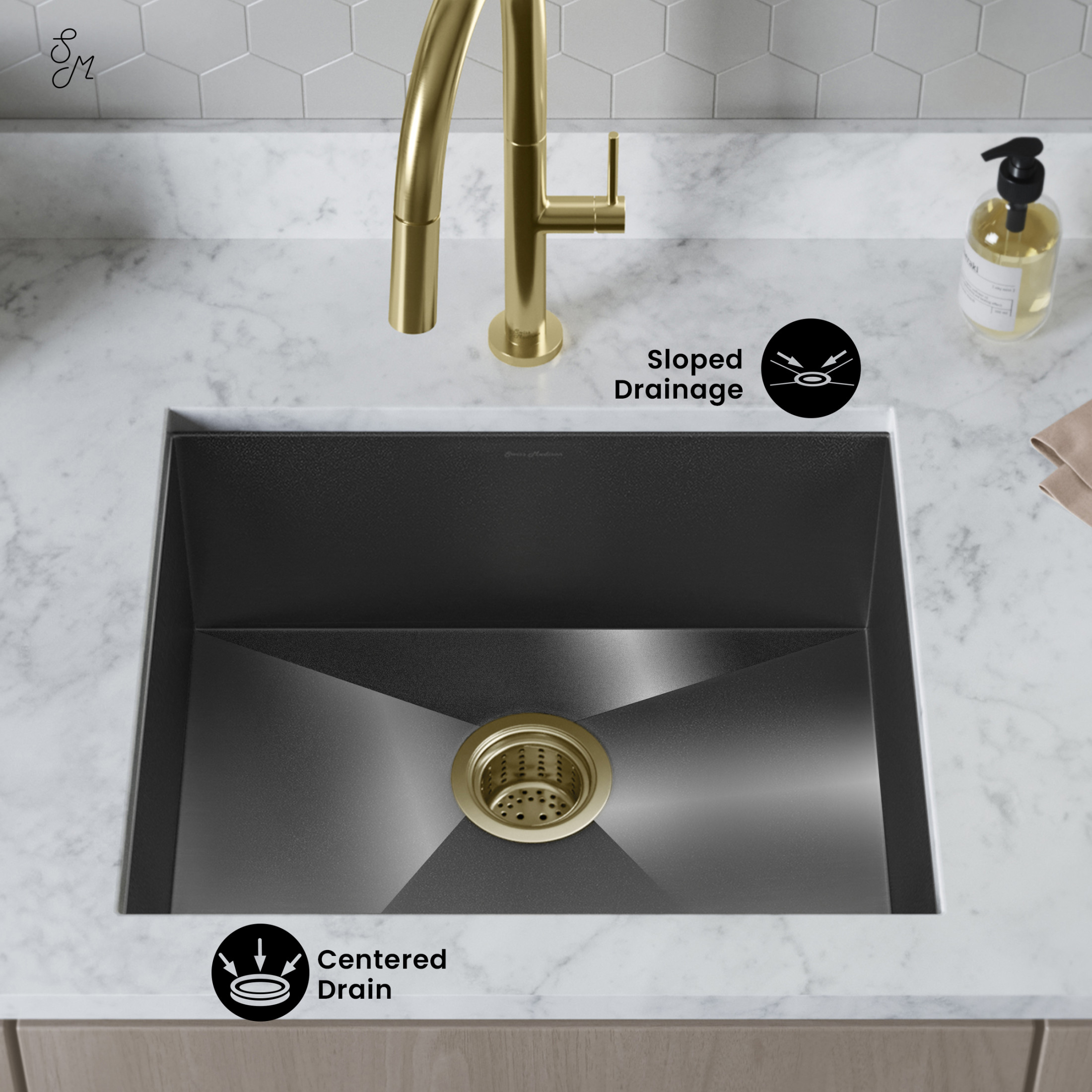 Tourner 21 x 18 Stainless Steel, Single Basin, Undermount Kitchen Sink,Black