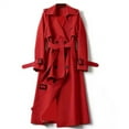 thumbnail image 3 of Trench Coat Women Double Breasted Windproof Classic Lapel Belted Long Outerwear Overcoat with Belt Red, XL, 3 of 3