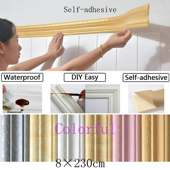 LAMIRO Waterproof Peel and Stick,Wall Border Wallpaper Border Foam Mirror Borders Removable Self Adhesive Tiles Sticker Molding Trim for Home Office Hotel DIY Decoration