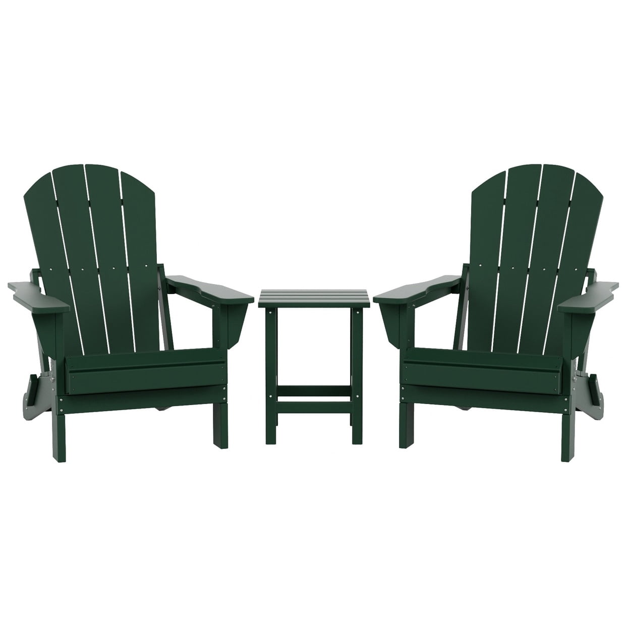 Polytrends  Laguna Hdpe All Weather Outdoor Patio Foldable Adirondack Chairs With Side Table (3-Piece Set) Dark Green