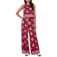 thumbnail image 2 of Costeam Womens Allover Floral Print Two Piece Outfit Cropped Sleeveless Top And Drawstring Waist Wide Leg Pants Hidden Side Pockets Lightweight Woven Fabric Loose Fit Casual Co Ord Matching Set, 2 of 6