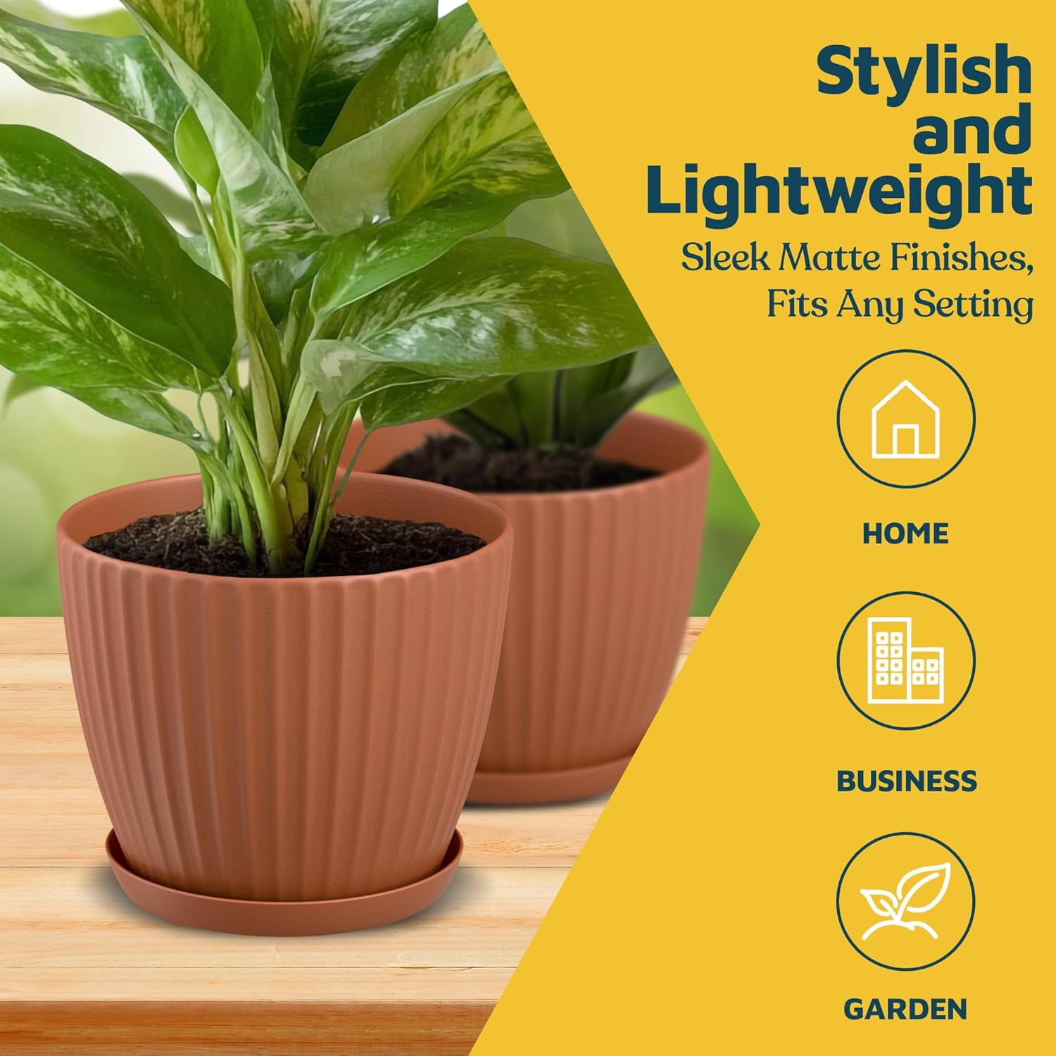 Terracotta 6-Inch Plant Pots with Drainage & Saucers 3 Pack, Indoor & Outdoor Planters for Houseplants, Herbs, and Flowers, Durable & Weatherproof Material, Stackable, Lightweight, Minimalist Design