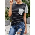 thumbnail image 4 of Womens Striped Color Block Short Sleeve Causal Blouses T Shirts Tops, 4 of 6