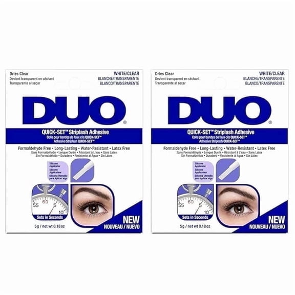 DUO Quick-Set Fast-Drying Strip Lash Glue, Water-Resistant Eyelash Adhesive, Clear, 0.18 oz, 2-Pack