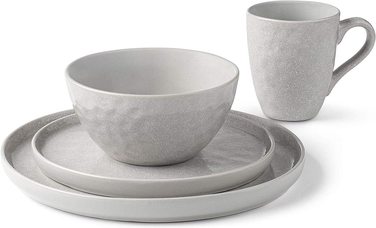 Set of 16 Stoneware Two Tone Grey White Reactive Salad Plate Cup Bowl Dinner Set