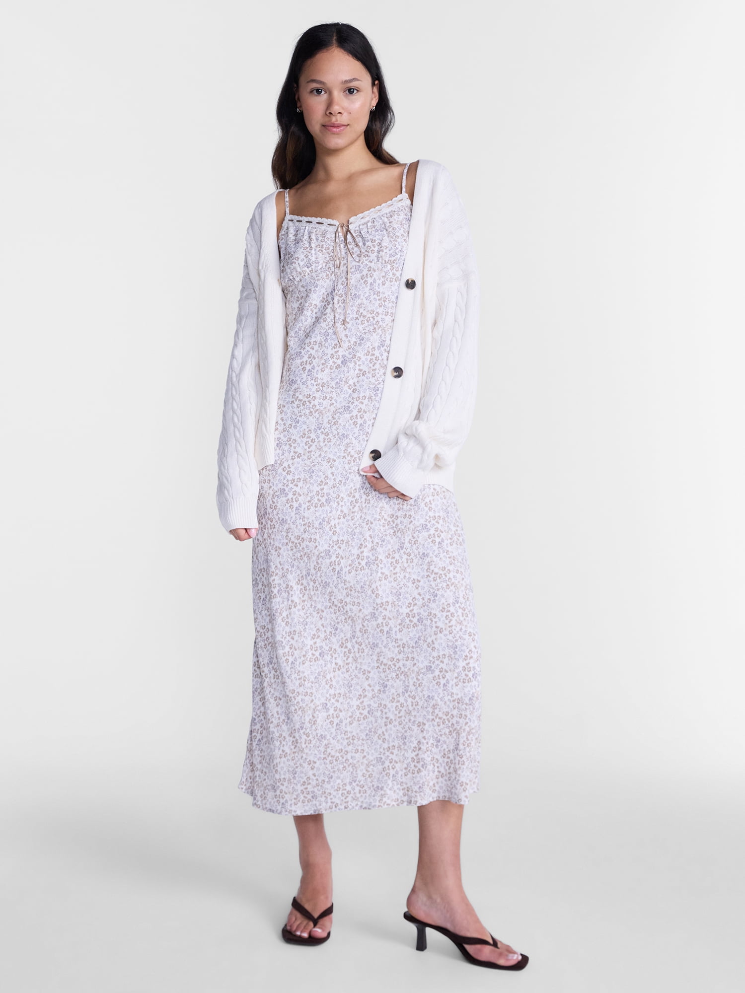 No Boundaries Cable Knit Grandpa Cardigan, Women's and Women's Plus XXS-4X