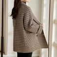 thumbnail image 6 of Women's Lapel Jacket Houndstooth Tweed Blazer Coat Vintage Long Sleeve Medium Length Coat for Autumn Winter Daily Wear Work, 6 of 8