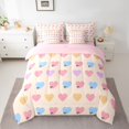 thumbnail image 2 of Feelyou Kawaii Love Heart Bedding Comforter Set 7 Pieces, Cartoon Princess Bowknot Full Bedding Set, Teens Kids Girls Women Reversible Fitted Sheet Flat Sheet, Breathable Home Decor, 2 of 7