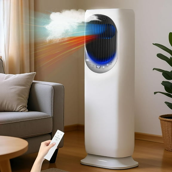 4 in 1 Tower Fan and Heater Combo with Humidification, 1800W Space Heaters Fan for Indoor Use, 120°Oscillating, 2 Heating & 3 Cooling Speed, 4L Water Tank, Timer, Tip-Over Protection (Crescent)