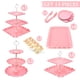 thumbnail image 3 of Juego de 15 expositores de mesa de postre rosa para magdalenas, soporte de 3 niveles para tazas y torres, soporte para pasteles, bandejas para servir postres para fiestas de té, bodas, baby shower,, 3 of 9