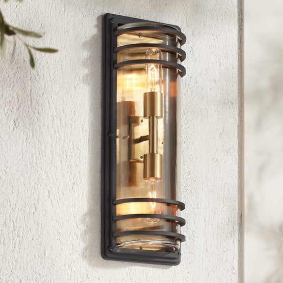 John Timberland Habitat Modern Outdoor Wall Light Fixture Black Brass Metal 21" Clear Glass for Post Exterior Barn Deck House Porch Yard Posts Patio