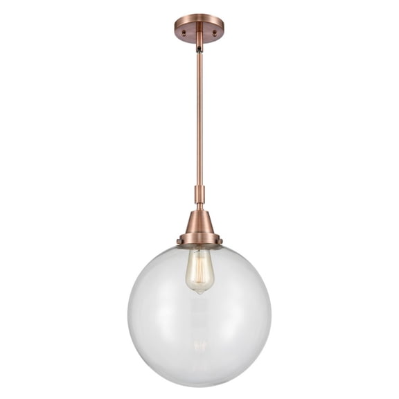 447-1S-AC-G202-12-Innovations Lighting-Beacon - 1 Light Stem Hung Mini Pendant-16.13 Inch Tall and 12 Inch Wide-Antique Copper Finish-Clear Glass