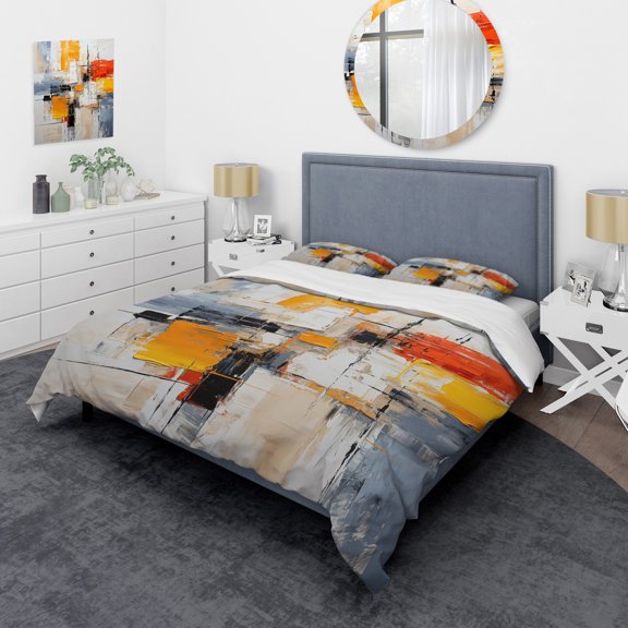 Designart "Minimalist Deconstruction of Color Fields" Abstract Painting Bedding Covert Set - Modern Blue Abstract Bed Set With 2 Shams