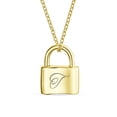 thumbnail image 1 of Personalized Script Initial Alphabet Letter T Plain Simple Couples Sentimental Lock Pendant Charm Lovers Padlock Necklace for Women Teens 14K Gold Plated .925 Sterling Silver 16 Inch Custom Engraved, 1 of 4
