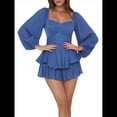 thumbnail image 1 of Mono Corto con Mangas Largas y Volantes para Mujer, Estilo Farol, con Lazo y Lazo Azul XL, 1 of 10