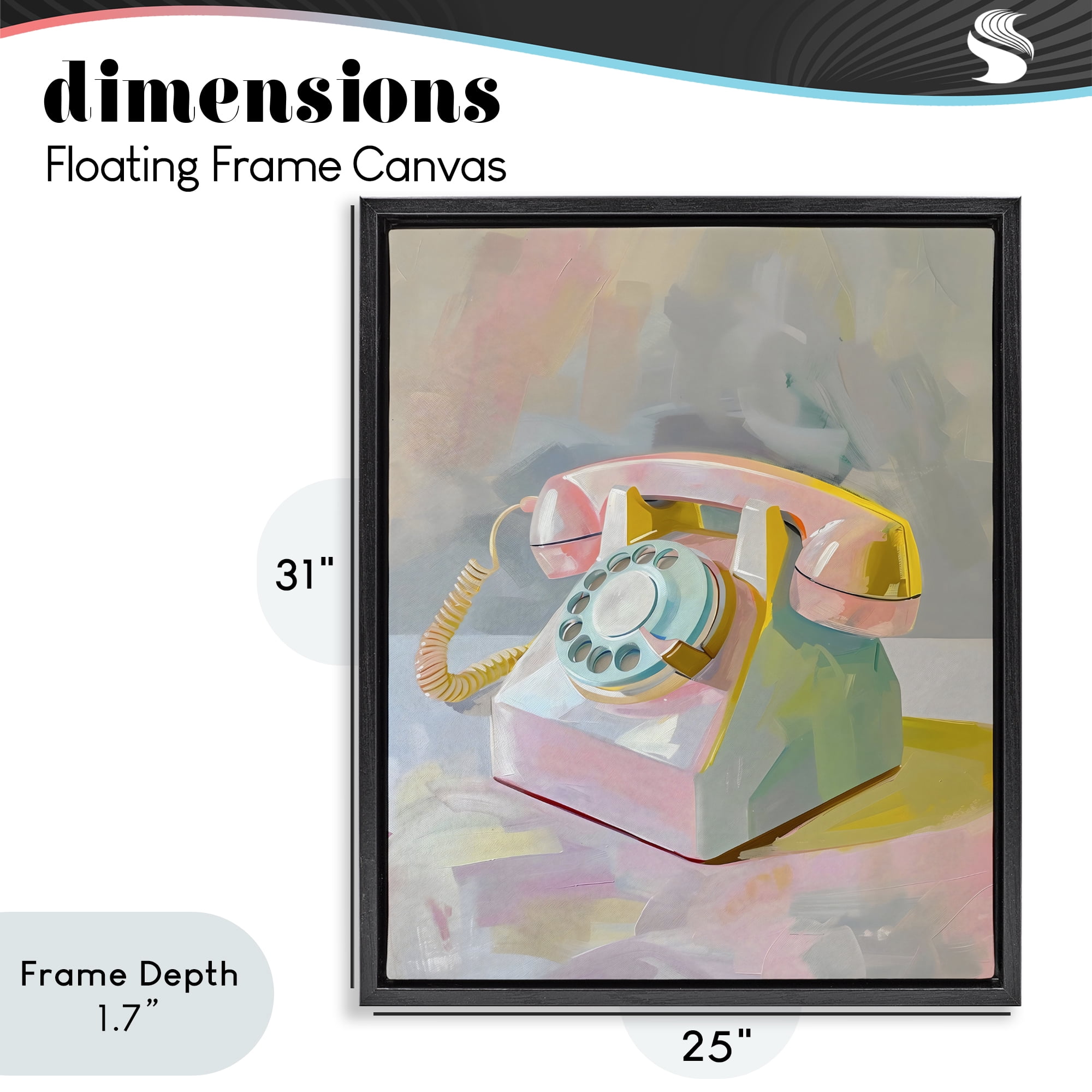 Stupell Industries Retro Telephone in Pastels Black Framed Floater Canvas Wall Art, design by The Prints Vibe
