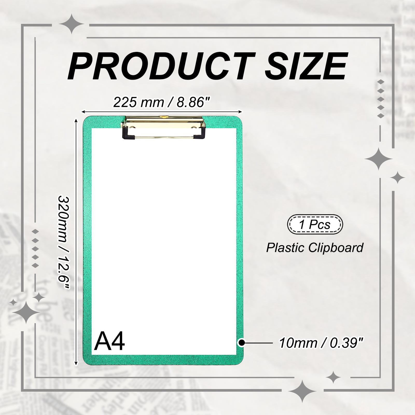 Uxcell Plastic Clip Boards, A4 Size Glitter Green Stylish Clip Boards Glitter Design Cute Clipboards Office Supplies for Restaurant Shop Store Note Memo Card Sign Holder