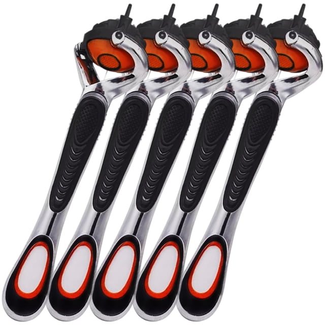 Mango Resistente Afeitadora Ninja 5Pzas Cabeza Flexible Antiderrapante Plateado/Negro Plástico/Metal.