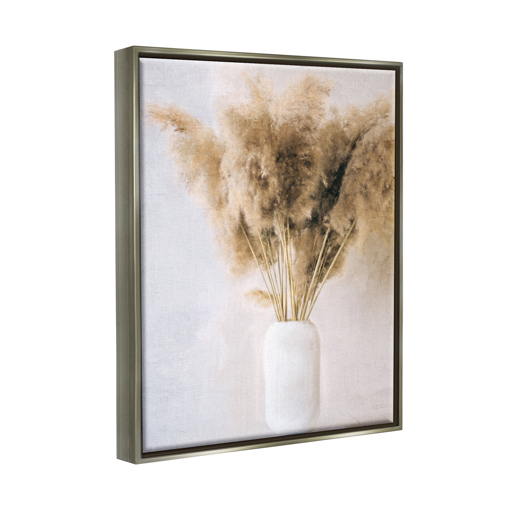 Stupell Industries Country Reeds in Vase Botanical & Floral Painting Gray Floater Framed Canvas Art Print Wall Art, 17 x 21