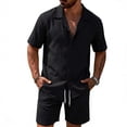 thumbnail image 4 of Maqroz Mens 2 Piece Outfits Button Down Lapel Top Drawstring Elastic Waist Shorts Linen Like Breathable Sets Summer Solid Casual Fashion Wear with Pockets, 4 of 4