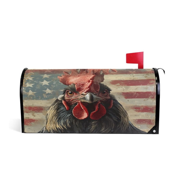 Mailbox Covers Magnetic Large Size Post Box Cover Wrap Outside Waterproof Home Yard Garden Decor Retro Chicken with American Flag 25.5x21