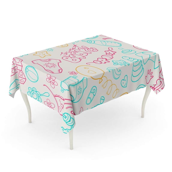 LADDKE Newborn Infant Cute Doodle Baby Care Feeding Toys Health Tablecloth Table Desk Cover Home Party Decor 52x70 inch