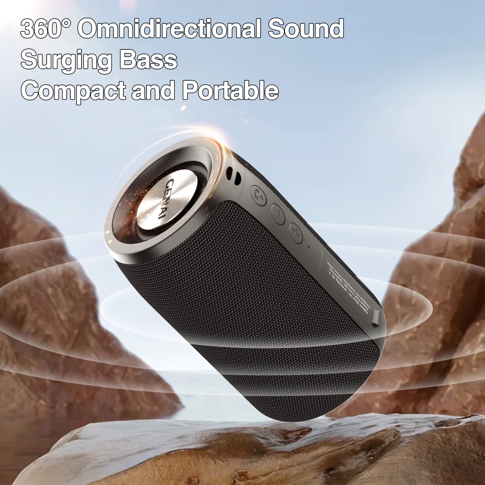 GENAI B26 Portable Bluetooth Speaker — Waterproof IPX6, Deep Bass Stereo, 24H Playtime, TWS Pairing, Compact Travel & Outdoor Wireless Speaker