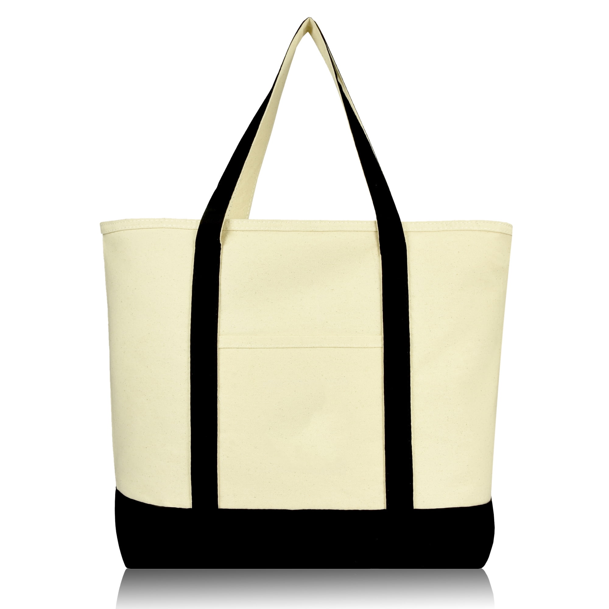 DALIX Extra Large Canvas Beach Bag with Zipper and Pockets, Black