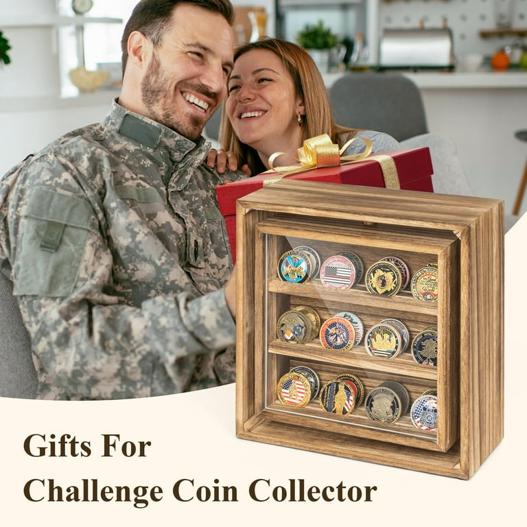 Sfugno Challenge Coin Display Wooden Double-Sided Rotatable Case