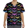 thumbnail image 4 of MLQIDK Halloween Scrub Tops Men Big and Tall Spooky Season Scrub Shirts V-Neck Short Sleeve Funny Pumpkin Ghost Bat Printed Nurse Uniforms Halloween Fun Workwear Purple 2XL, 4 of 4