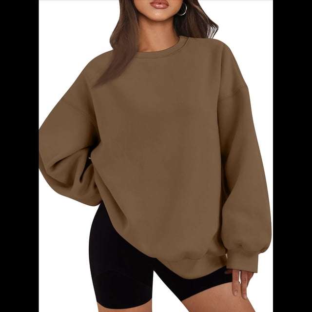 Sudadera con Capucha de Gran Tamaño para Mujer, Suéteres de Larga con Cuello Redondo de , Conjuntos Cómodos de Moda de Otoño. Marrón XL