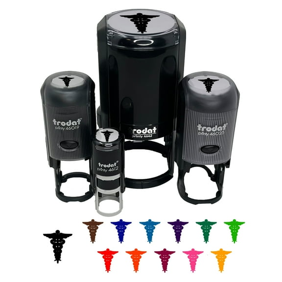 Staff of Hermes Silhouette Caduceus Medical Symbol Self-Inking Rubber Stamp Ink Stamper - Black Ink - Mini 1/2 Inch