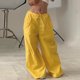 thumbnail image 4 of Gibobby Pantalones de trabajo para hombre Pantalones holgados Vintage rectos de cintura alta con bolsillos y pierna ancha para mujer(Amarillo,M), 4 of 4