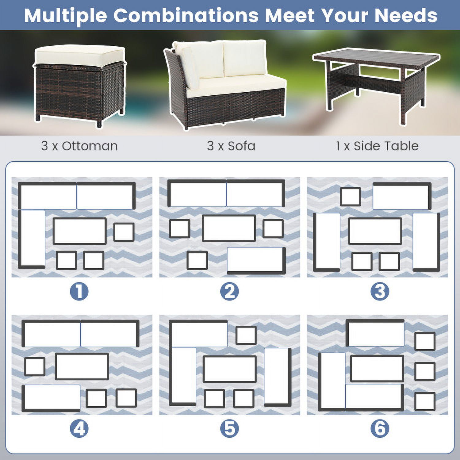 Aimee Lii 7 Pieces Wicker Patio Furniture Set, Outdoor Patio Furniture, White Aimee Lii 7 Pieces Wicker Patio Furniture Set, Outdoor Patio Furniture, White
