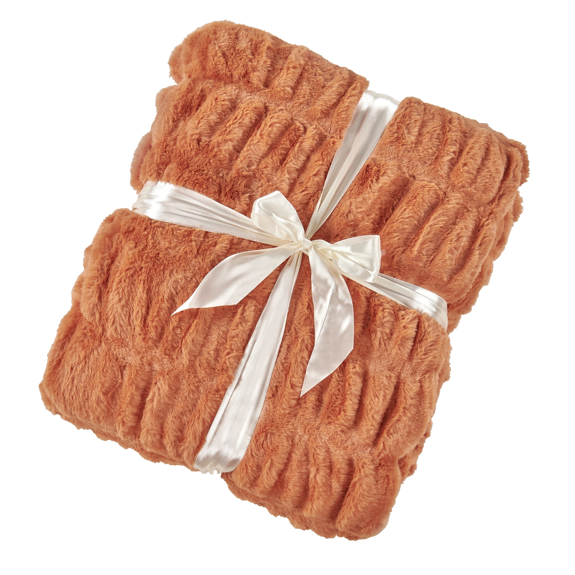 Home Soft Things Faux Fur Shar Pei Throw & Pillow Cover Combo - Burnt Orange - 50" x 60"/20" x 20"