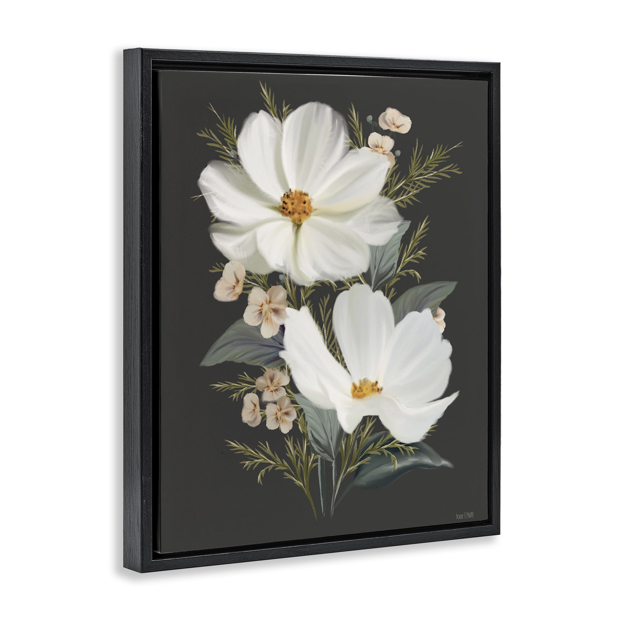 Stupell Industries Old Lace Cosmos Black Framed Floater Canvas Wall Art, design by House Fenway