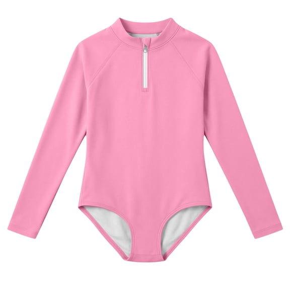 Ytxxxx Girls Zip-Up Solid Color Quick Dry One-Piece Swimsuits Hot Pink-1 3-4 Years