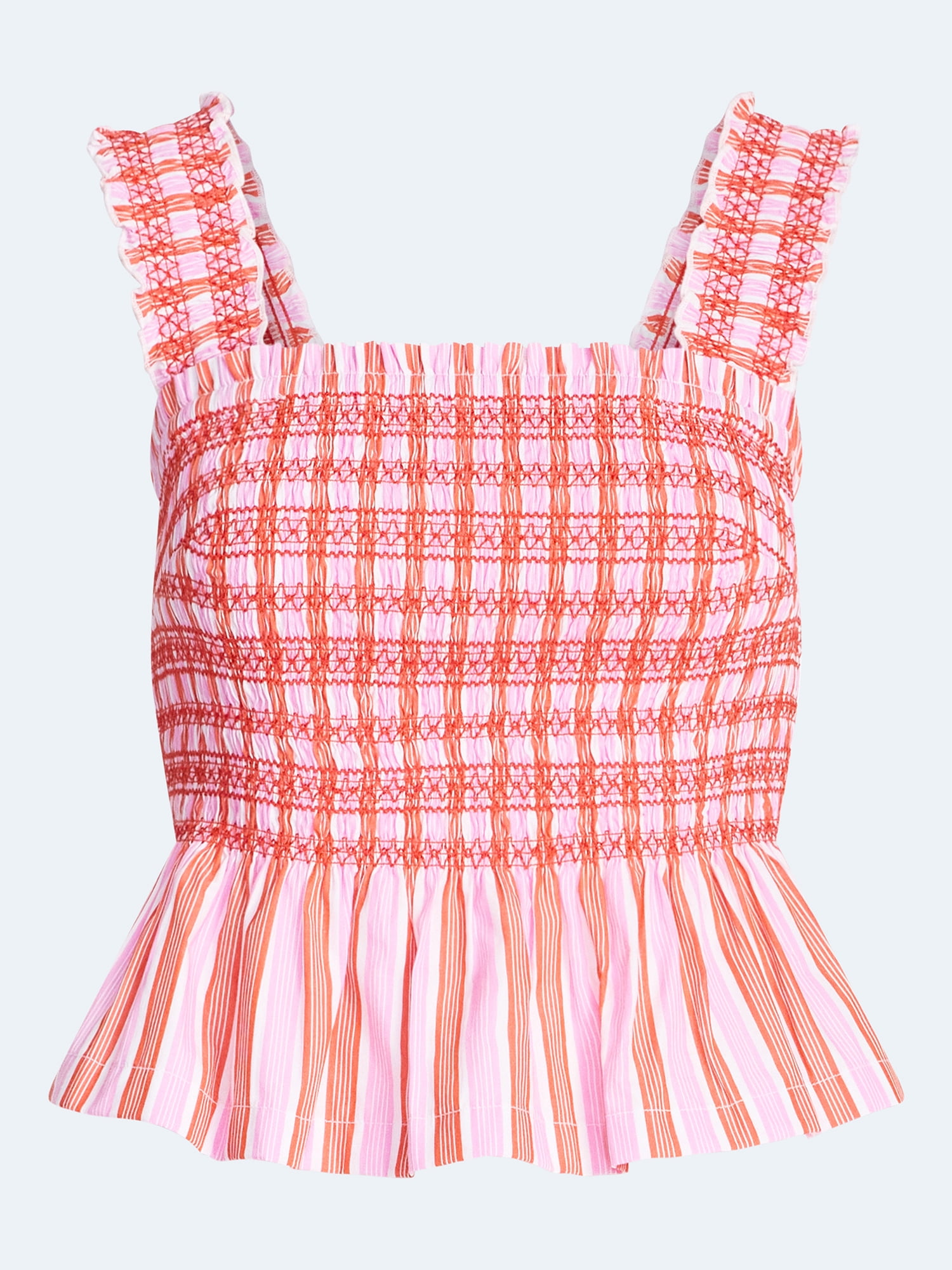 Free Assembly Women's and Women's Plus Smocked Cotton Tank Top with Peplum Hem, Sizes XS-4X
