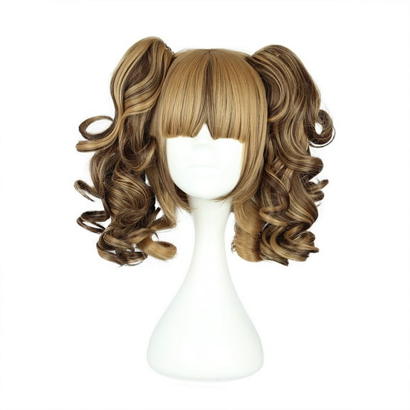 Unique Bargains Human Hair Wigs for Women 14" Curly Wig with Wig Cap Shoulder Length Brown