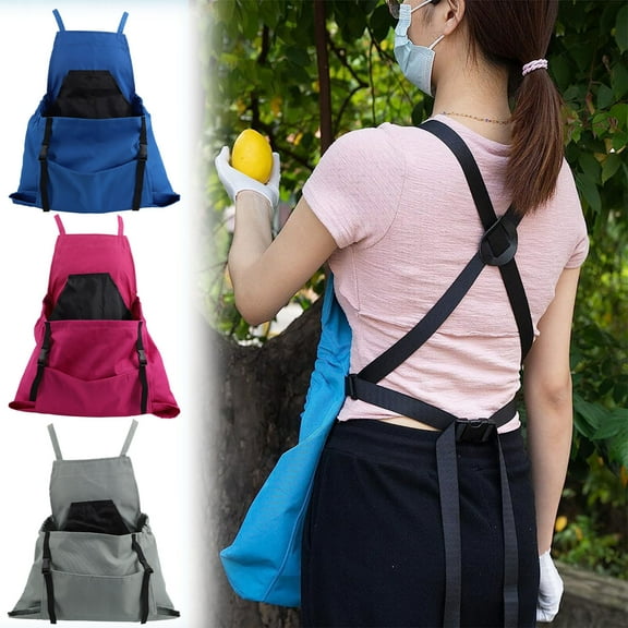 Gardening Apron with Pockets, Heavy Duty Canvas Harvesting Apron with Bottom Release Pocket and Lined Top Pocket, for Garden Harvesting, Fruit Picking and Outdoor Landscaping Tasks