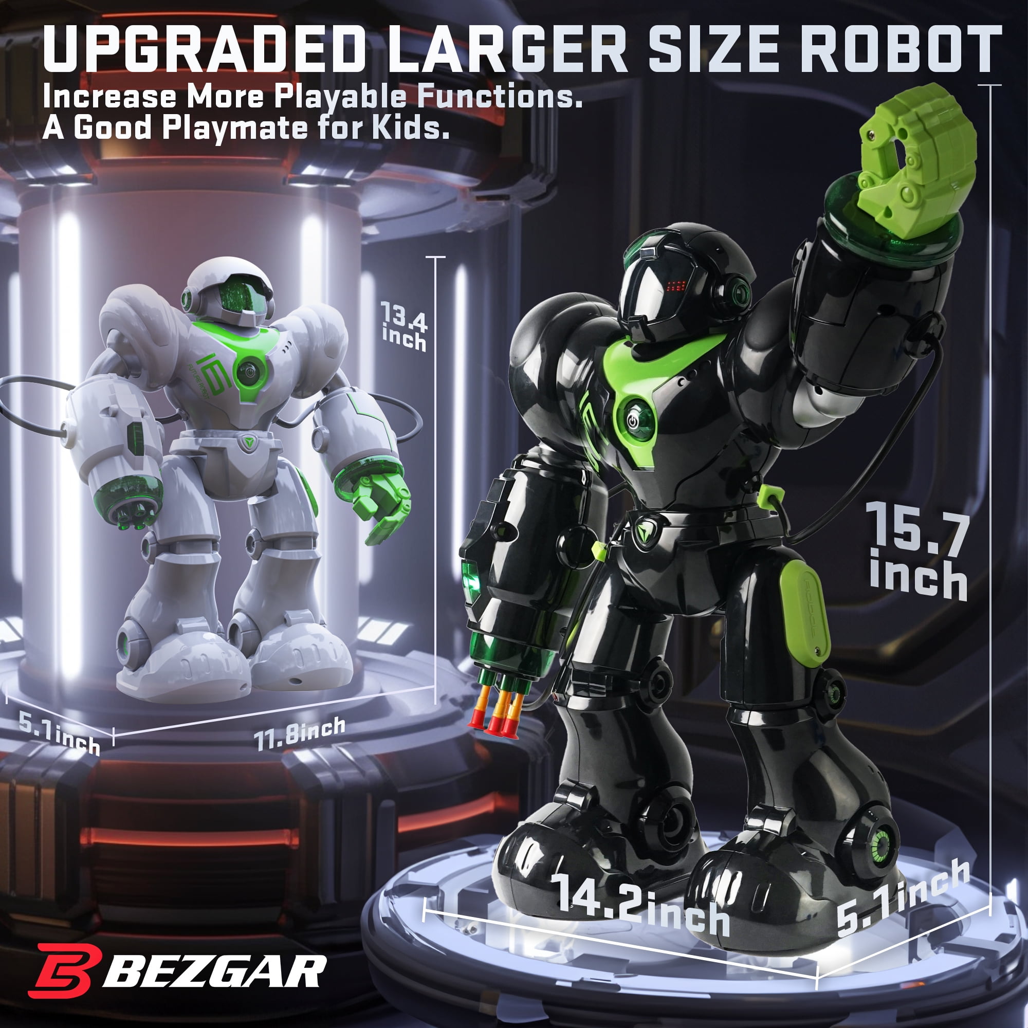 Giant Robot Toys, BEZGAR 16'' Big Robot Programmable Mega Smart Robot Toy  for Kids Boys Girls Age 3+, Black