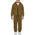 thumbnail image 5 of 2 Piece Boys Zip Up Athletic Sweatsuit Hoodie Jacket and Joggers Sweatpants Lightweight Fleece Sportswear Set for Kids (Brown, 14-15 Years), 5 of 6