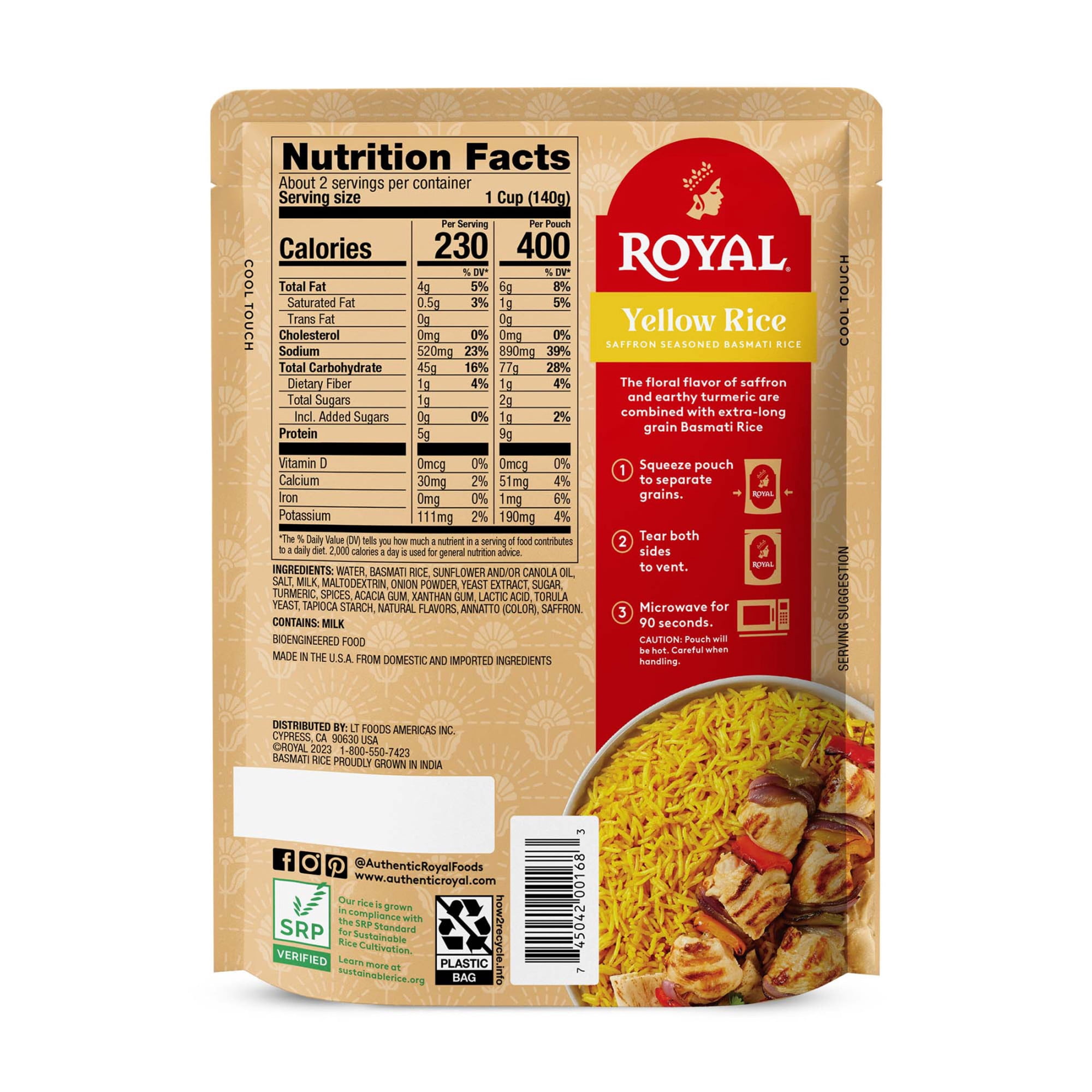 (3 pack) Royal Yellow Saffron Basmati Rice - Ready to Heat Basmati Rice - 8.5 oz Microwaveable Pouch