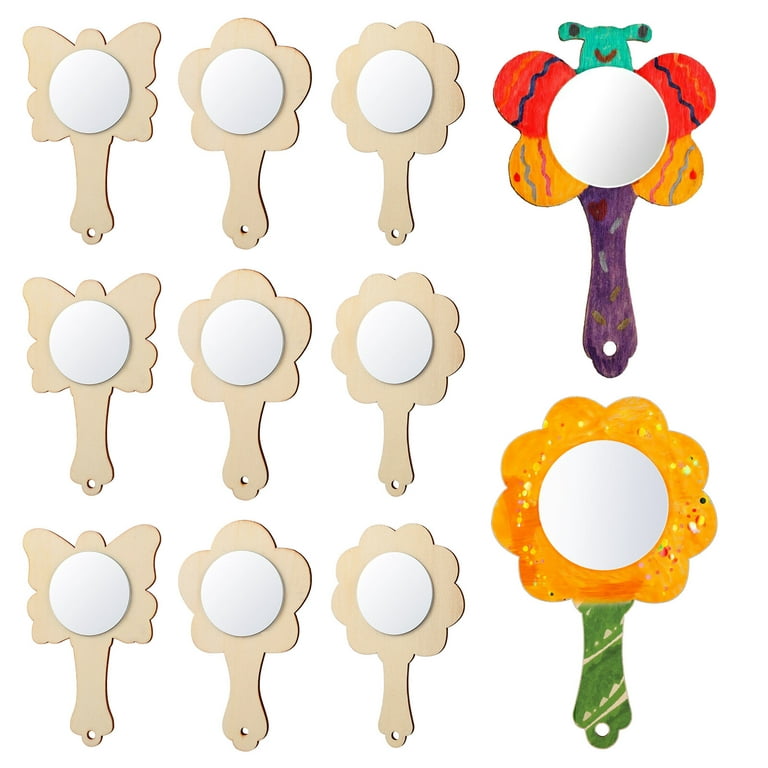 18 Pcs Wooden Mini Mirrors DIY Painting Mirrors Handheld Mirror Toys for Kids, Size: 7.87 x 5.91 x 3.15