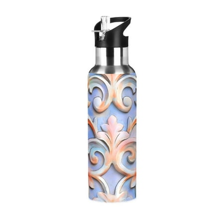

ALAZA Embossment Art Pattern Water Bottle Insulated Flask Stainless Steel Straw Lid 20 oz