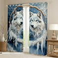 thumbnail image 2 of White Wolves Window Curtain Set of 2 Panels,Wild Wolf Jungle Animal Winter Snowy Window Drapes,Ethnic Tribal Dreamcatcher Feather Blue White Curtain Adults Bedroom Decor,38Wx45L, 2 of 6